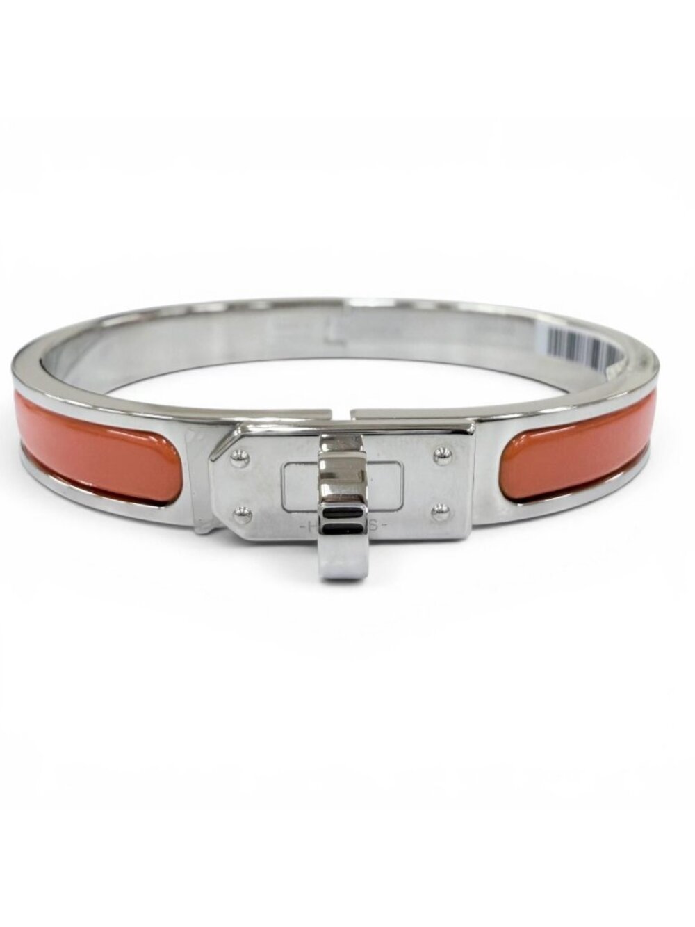 Hermes Mini Clic Kelly Bracelet Bangle Silver Orange